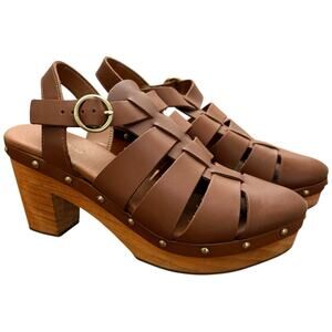 Anthropologie Pilcro Brown Leather Fisherman Sandals Clog Heel Platform Size 8